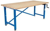 Vestil Steel/Wood Manual Adjustable Ergonomic Work Bench 72 In. x 36 In. 750 Lb. Capacity Blue/Tan EWB-7236