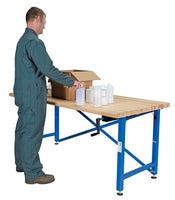 Vestil Steel/Wood Manual Adjustable Ergonomic Work Bench 72 In. x 36 In. 750 Lb. Capacity Blue/Tan EWB-7236