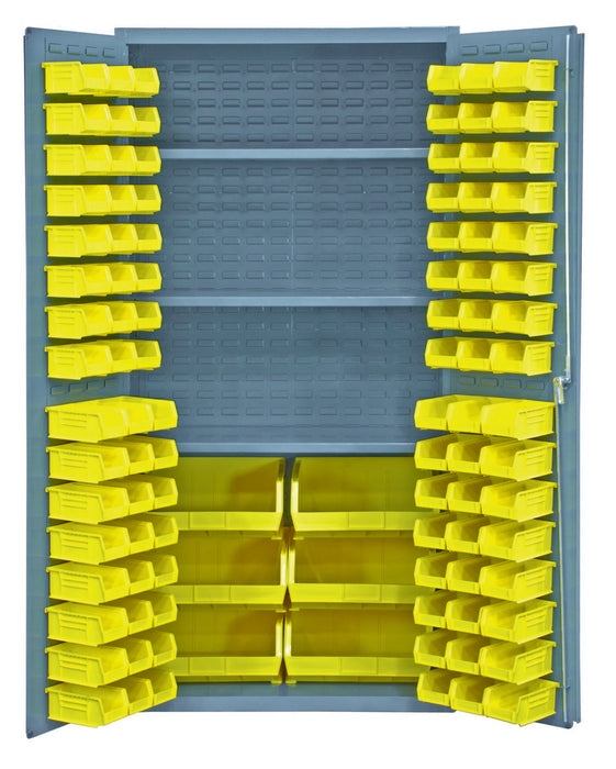 Vestil Steel/Plastic Storage Cabinet with 102 Yellow Bins 36 In. Width x 24 In. Depth x 72 In. Height Gray VSC-3501-102