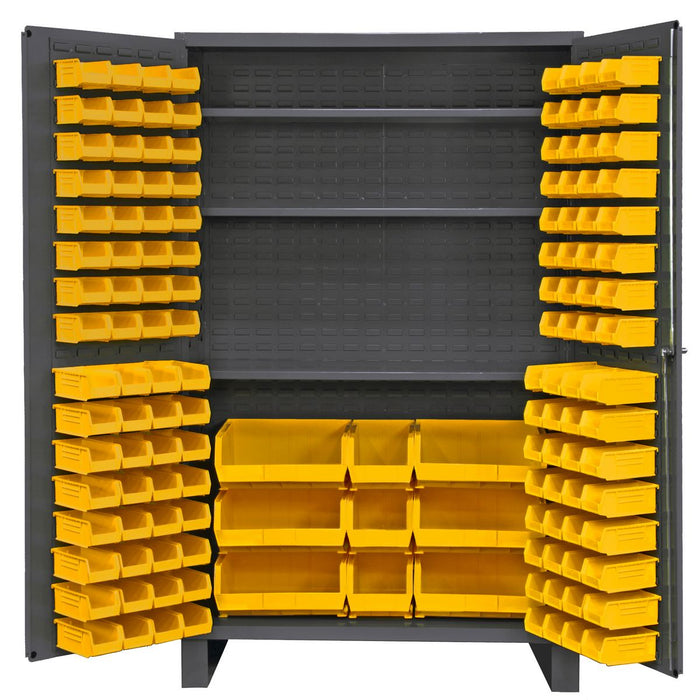 Vestil Steel/Plastic Storage Cabinet with 137 Yellow Bins 48 In. Width x 24 In. Depth x 78 In. Height Gray VSC-JC-137