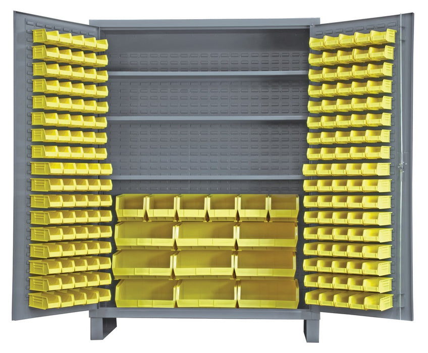 Vestil Steel/Plastic Storage Cabinet with 185 Yellow Bins 60 In. Width x 24 In. Depth x 84 In. Height Gray VSC-SSC-185