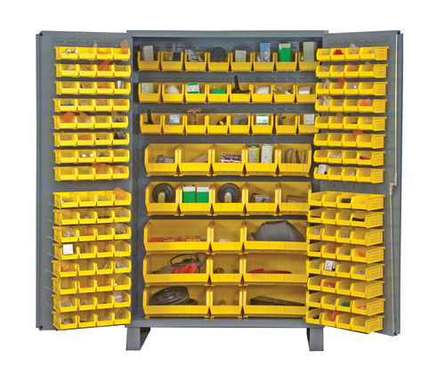 Vestil Steel/Plastic Storage Cabinet with 171 Yellow Bins 48 In. Width x 24 In. Depth x 78 In. Height Gray VSC-JC-171